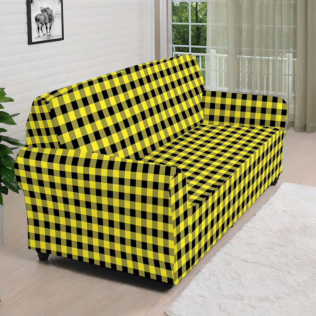 Yellow And Black Check Pattern Print Sofa Cover