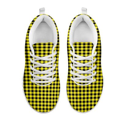 Yellow And Black Check Pattern Print White Sneakers