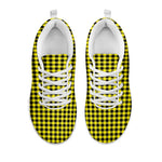 Yellow And Black Check Pattern Print White Sneakers