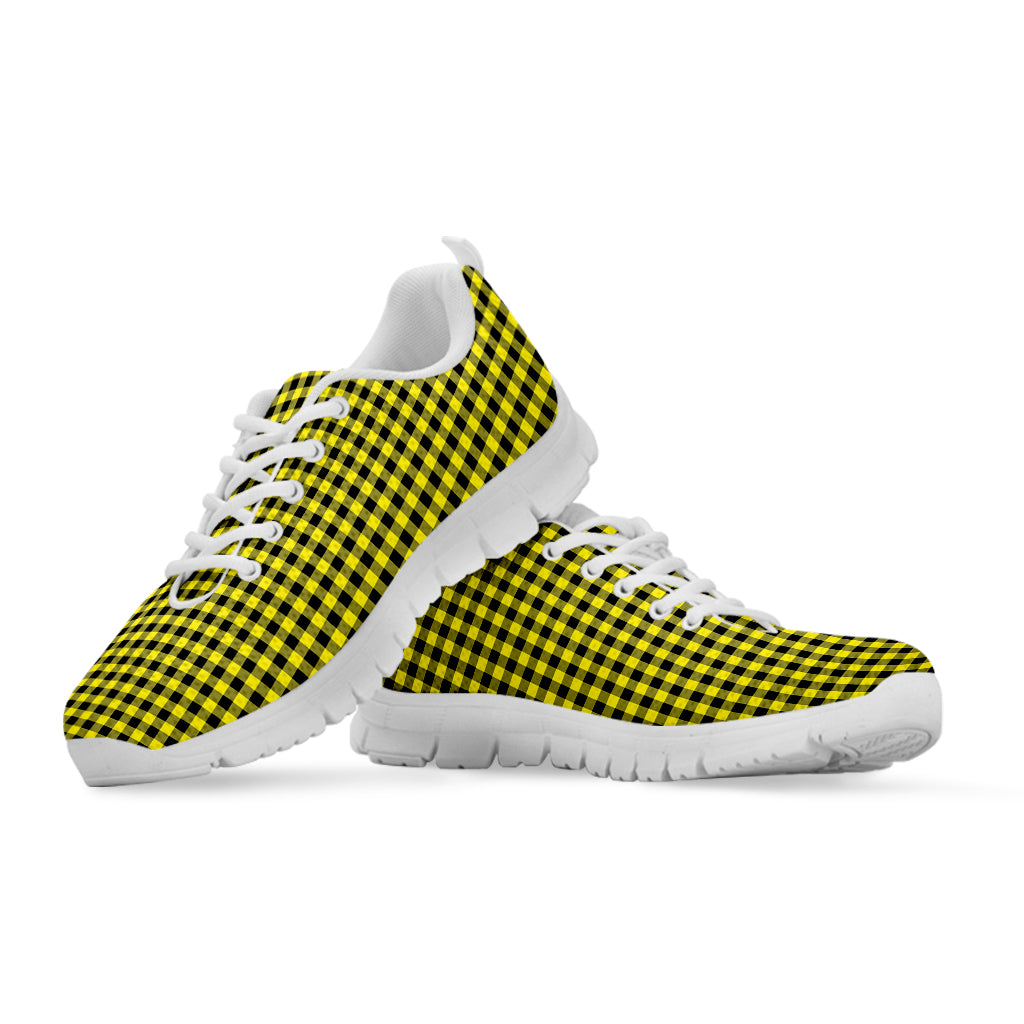 Yellow And Black Check Pattern Print White Sneakers