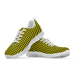 Yellow And Black Check Pattern Print White Sneakers