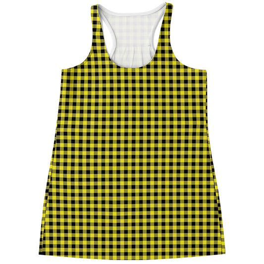 Yellow And Black Check Pattern Print Women's Racerback Tank Top