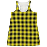 Yellow And Black Check Pattern Print Women's Racerback Tank Top