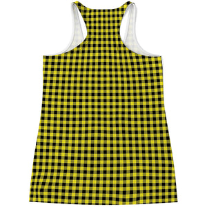 Yellow And Black Check Pattern Print Women's Racerback Tank Top