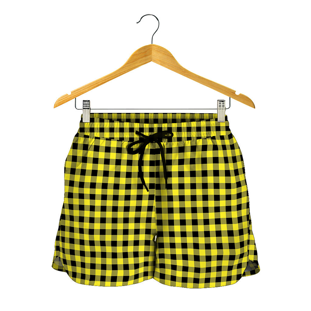 Yellow And Black Check Pattern Print Women's Shorts