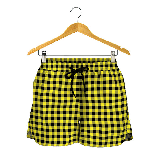 Yellow And Black Check Pattern Print Women's Shorts