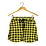 Yellow And Black Check Pattern Print Women's Shorts