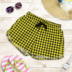 Yellow And Black Check Pattern Print Women's Shorts