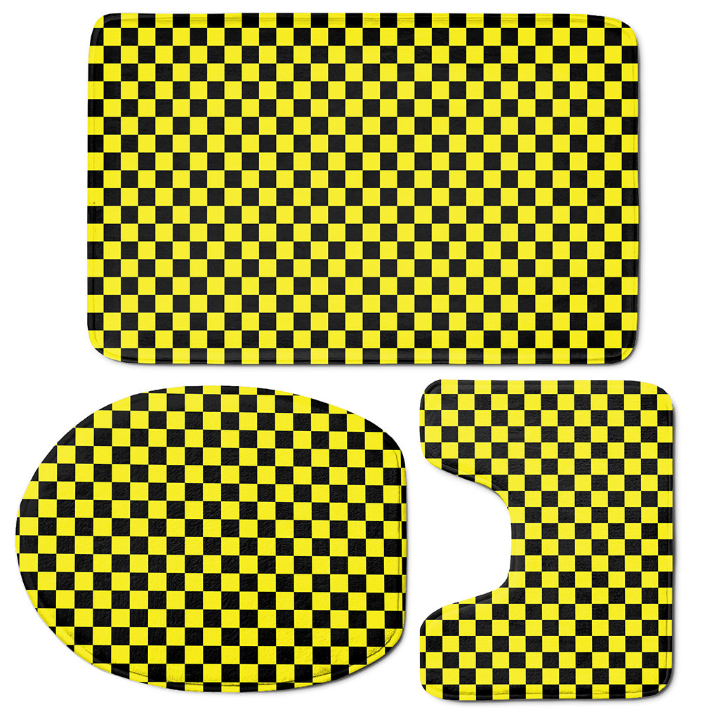 Yellow And Black Checkered Pattern Print 3 Piece Bath Mat Set