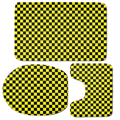 Yellow And Black Checkered Pattern Print 3 Piece Bath Mat Set