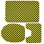 Yellow And Black Checkered Pattern Print 3 Piece Bath Mat Set