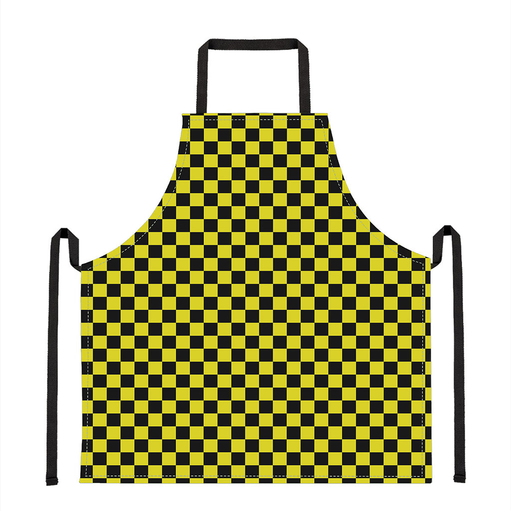 Yellow And Black Checkered Pattern Print Apron