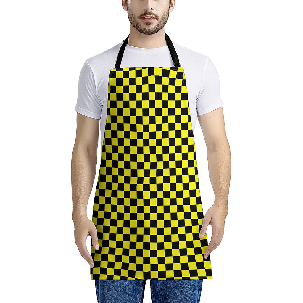 Yellow And Black Checkered Pattern Print Apron