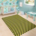 Yellow And Black Checkered Pattern Print Area Rug