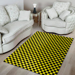 Yellow And Black Checkered Pattern Print Area Rug