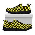 Yellow And Black Checkered Pattern Print Black Running Shoes