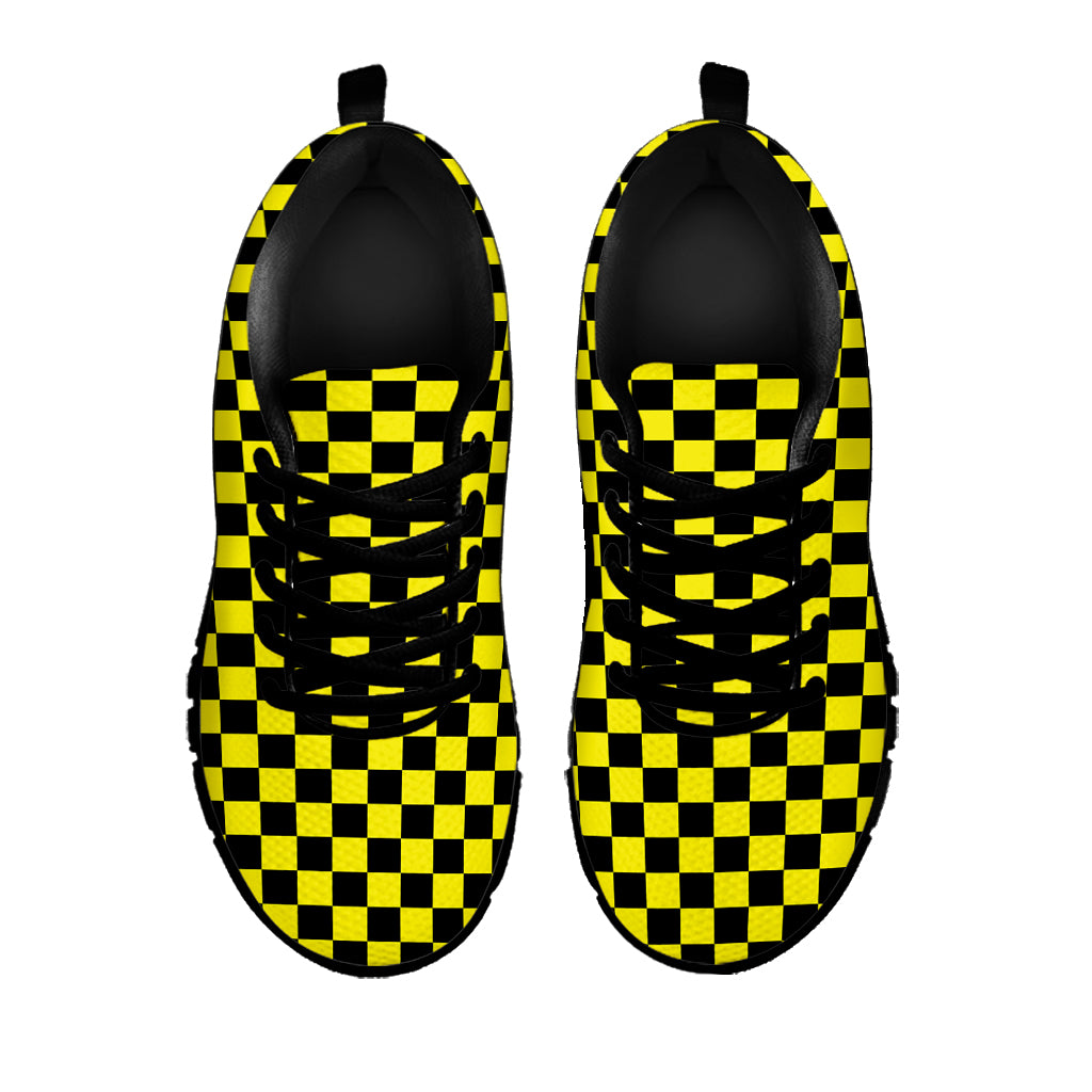 Yellow And Black Checkered Pattern Print Black Sneakers