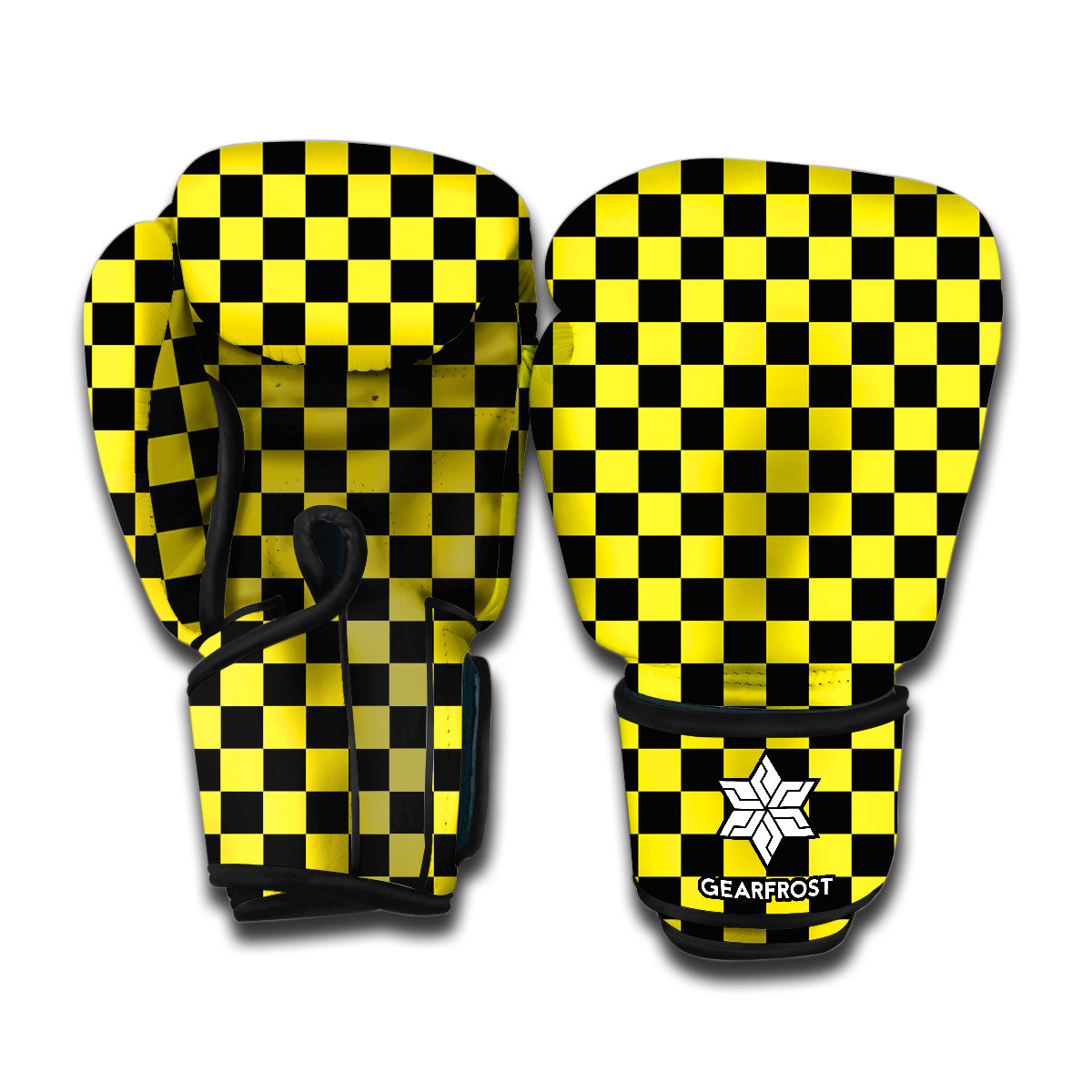 Yellow And Black Checkered Pattern Print Boxing Gloves