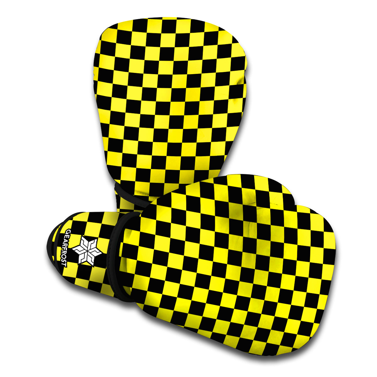 Yellow And Black Checkered Pattern Print Boxing Gloves