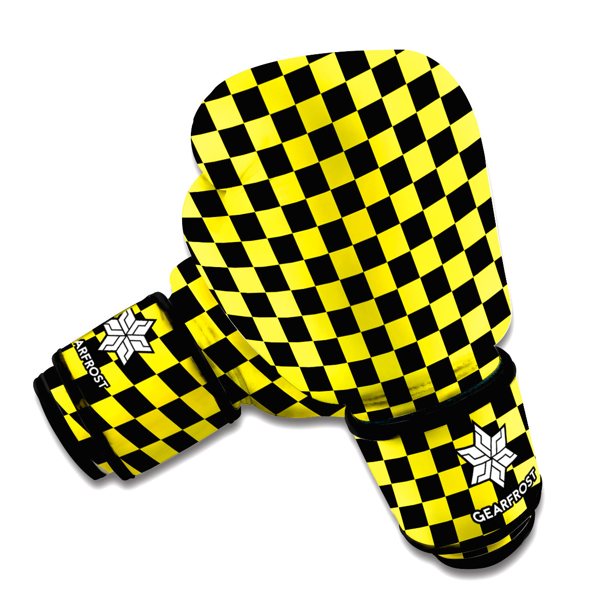 Yellow And Black Checkered Pattern Print Boxing Gloves