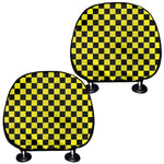 Yellow And Black Checkered Pattern Print Car Headrest Covers