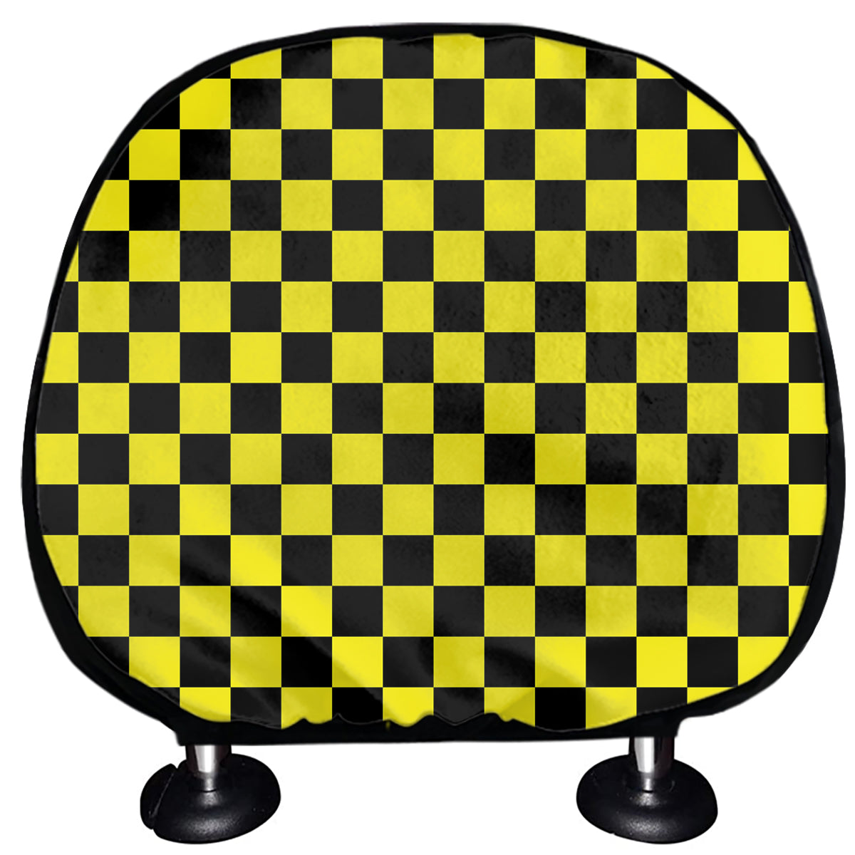 Yellow And Black Checkered Pattern Print Car Headrest Covers