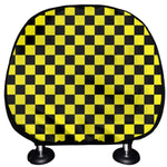 Yellow And Black Checkered Pattern Print Car Headrest Covers