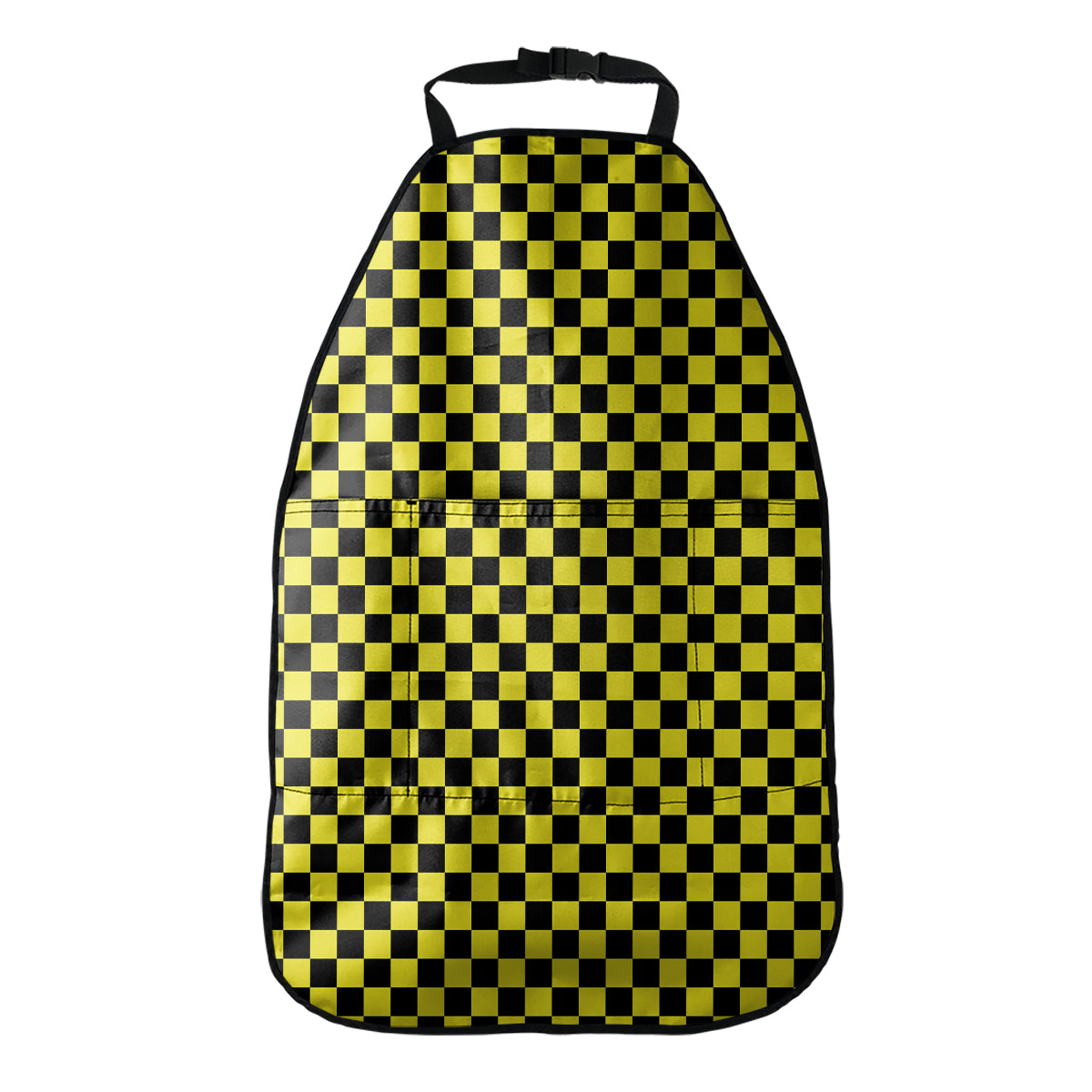 Yellow And Black Checkered Pattern Print Car Seat Organizers