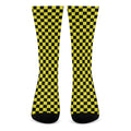 Yellow And Black Checkered Pattern Print Crew Socks