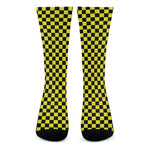 Yellow And Black Checkered Pattern Print Crew Socks