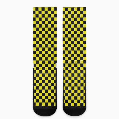Yellow And Black Checkered Pattern Print Crew Socks