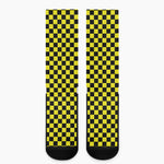Yellow And Black Checkered Pattern Print Crew Socks