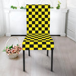 Yellow And Black Checkered Pattern Print Dining Chair Slipcover