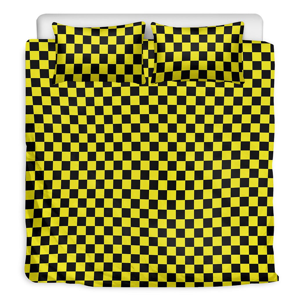 Yellow And Black Checkered Pattern Print Duvet Cover Bedding Set