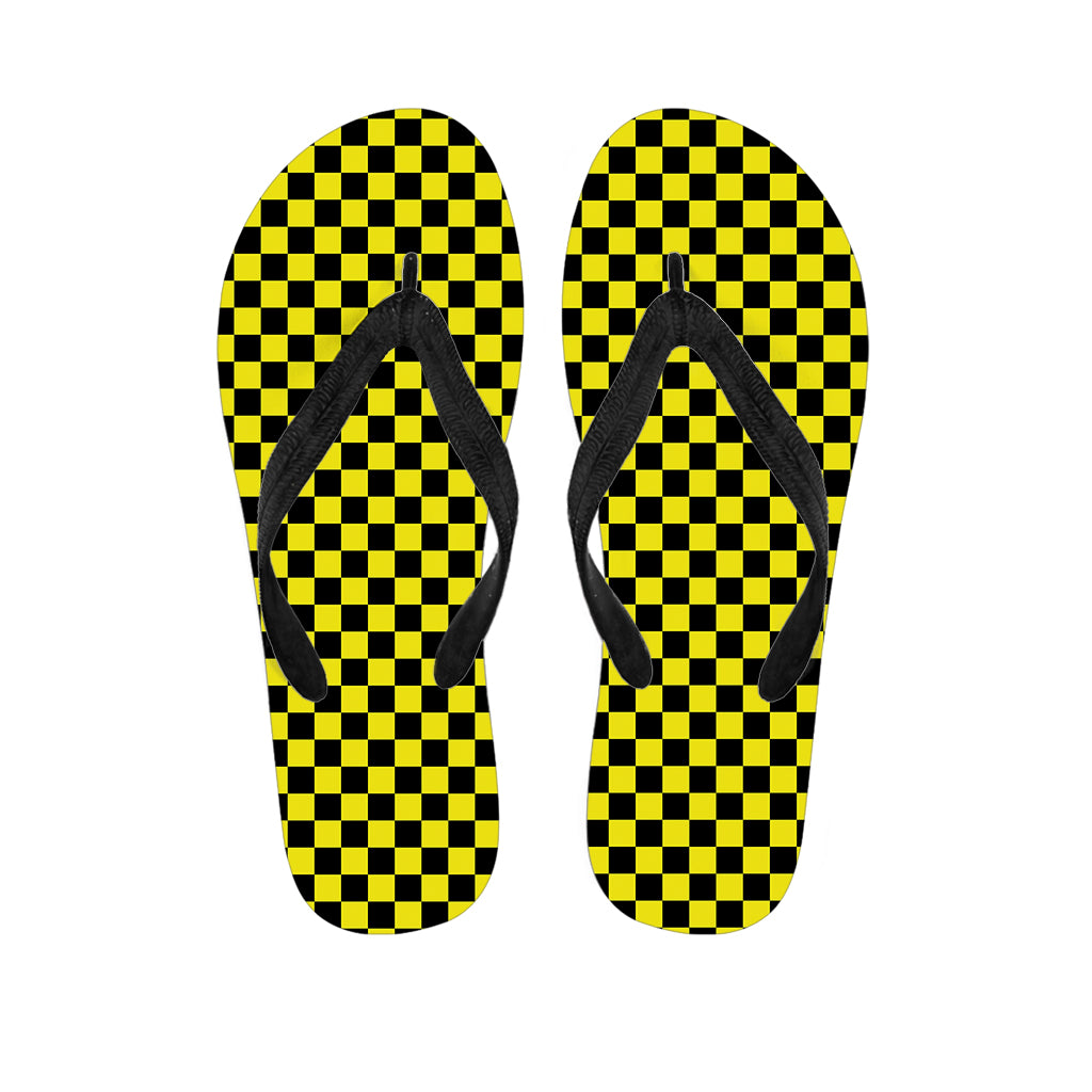 Yellow And Black Checkered Pattern Print Flip Flops