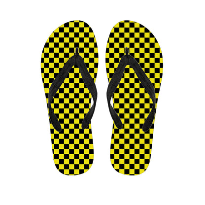 Yellow And Black Checkered Pattern Print Flip Flops