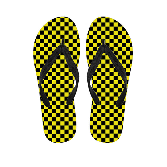 Yellow And Black Checkered Pattern Print Flip Flops