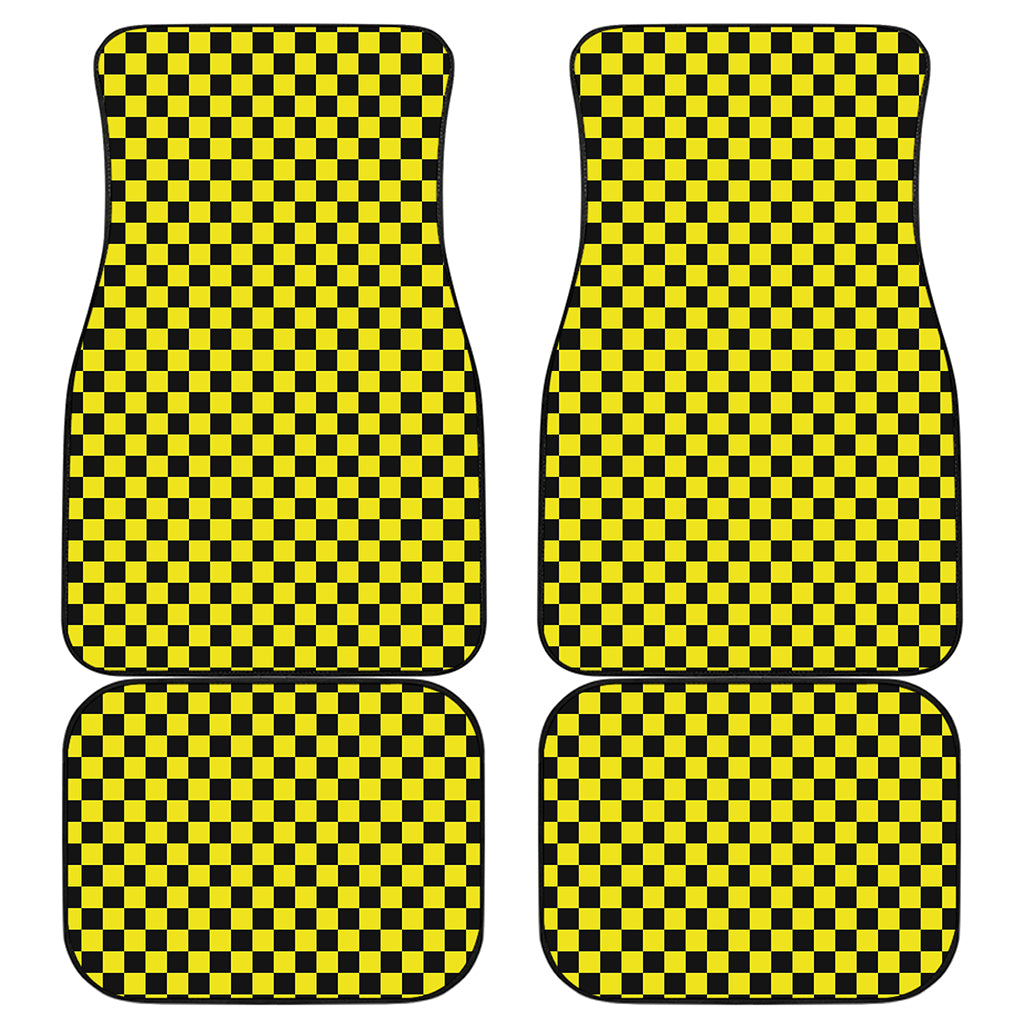 Yellow And Black Checkered Pattern Print Front and Back Car Floor Mats