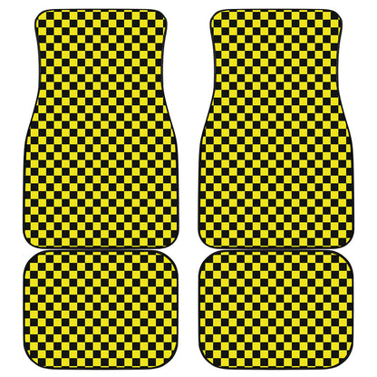 Yellow And Black Checkered Pattern Print Front and Back Car Floor Mats