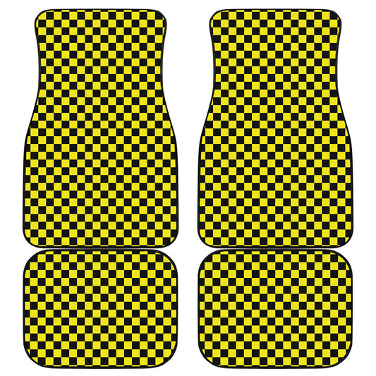 Yellow And Black Checkered Pattern Print Front and Back Car Floor Mats