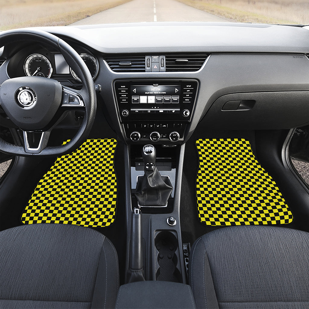 Yellow And Black Checkered Pattern Print Front and Back Car Floor Mats