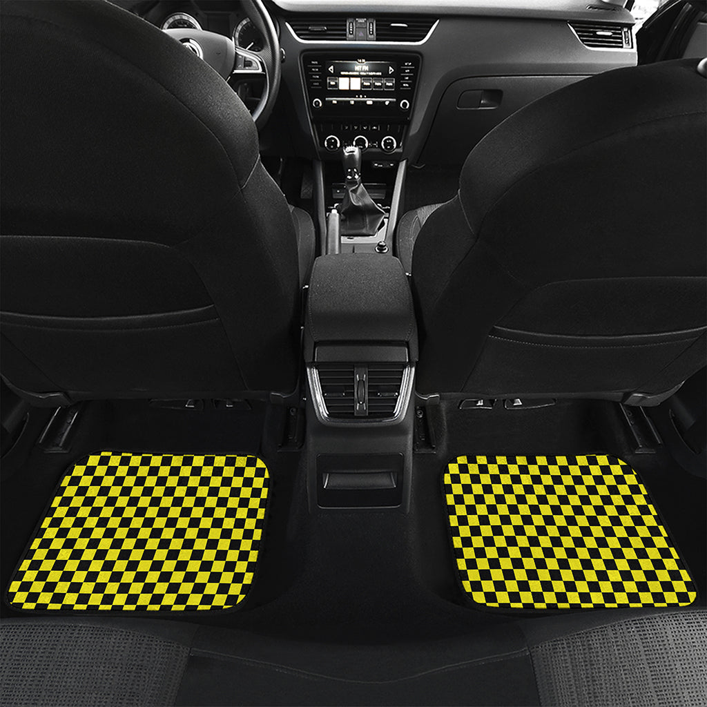 Yellow And Black Checkered Pattern Print Front and Back Car Floor Mats