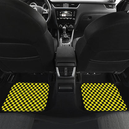Yellow And Black Checkered Pattern Print Front and Back Car Floor Mats