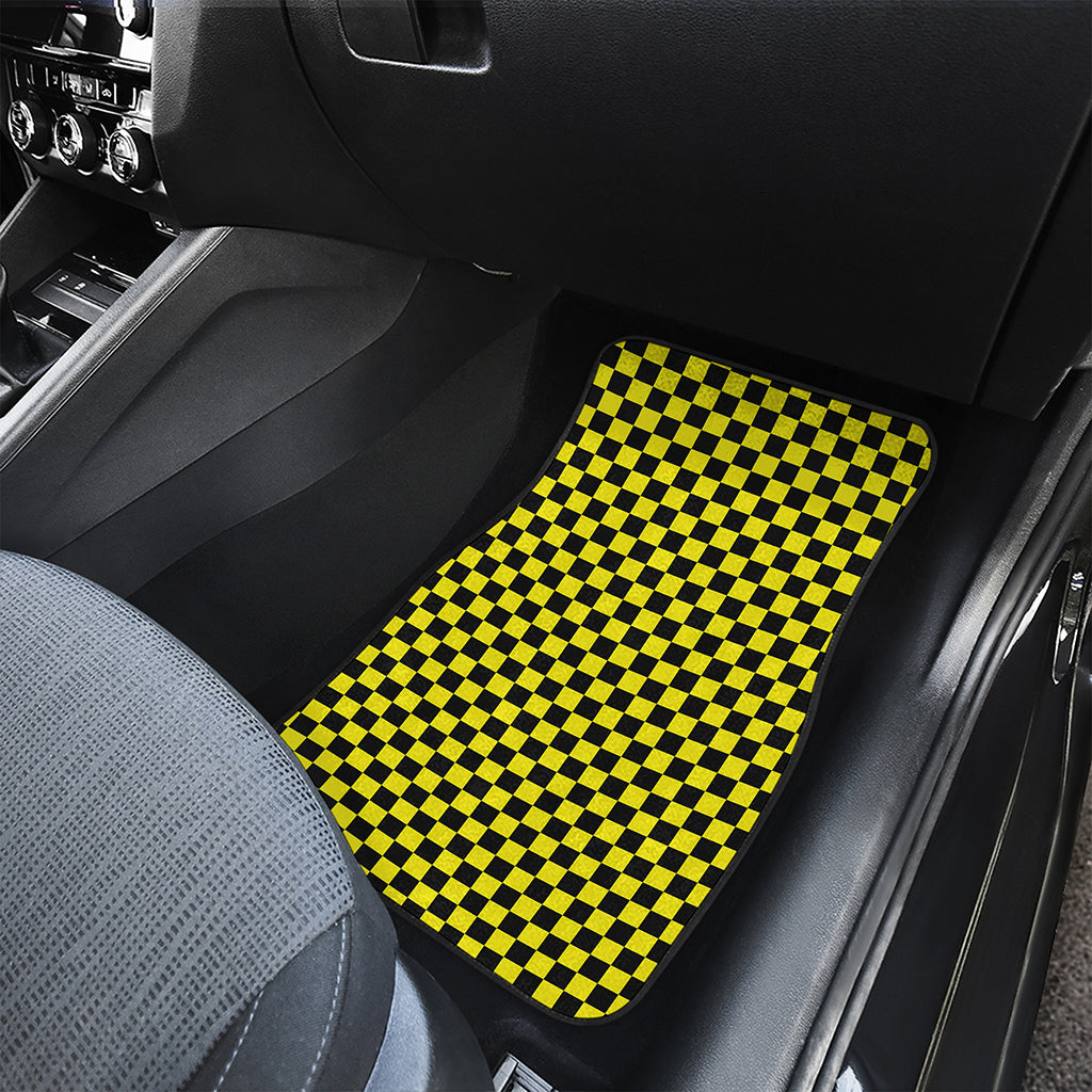 Yellow And Black Checkered Pattern Print Front and Back Car Floor Mats