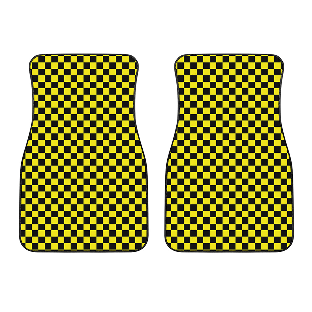 Yellow And Black Checkered Pattern Print Front Car Floor Mats