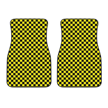 Yellow And Black Checkered Pattern Print Front Car Floor Mats