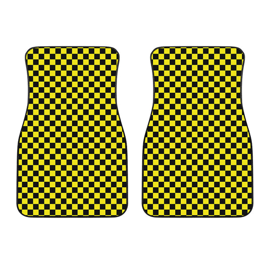 Yellow And Black Checkered Pattern Print Front Car Floor Mats