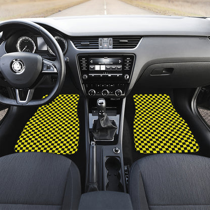Yellow And Black Checkered Pattern Print Front Car Floor Mats