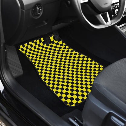 Yellow And Black Checkered Pattern Print Front Car Floor Mats