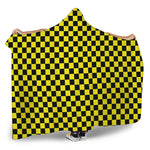 Yellow And Black Checkered Pattern Print Hooded Blanket